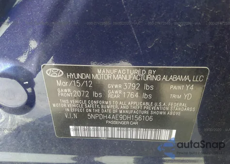 2013 Hyundai Elantra Gls from USA, damaged, VIN 5NPDH4AE9DH156106